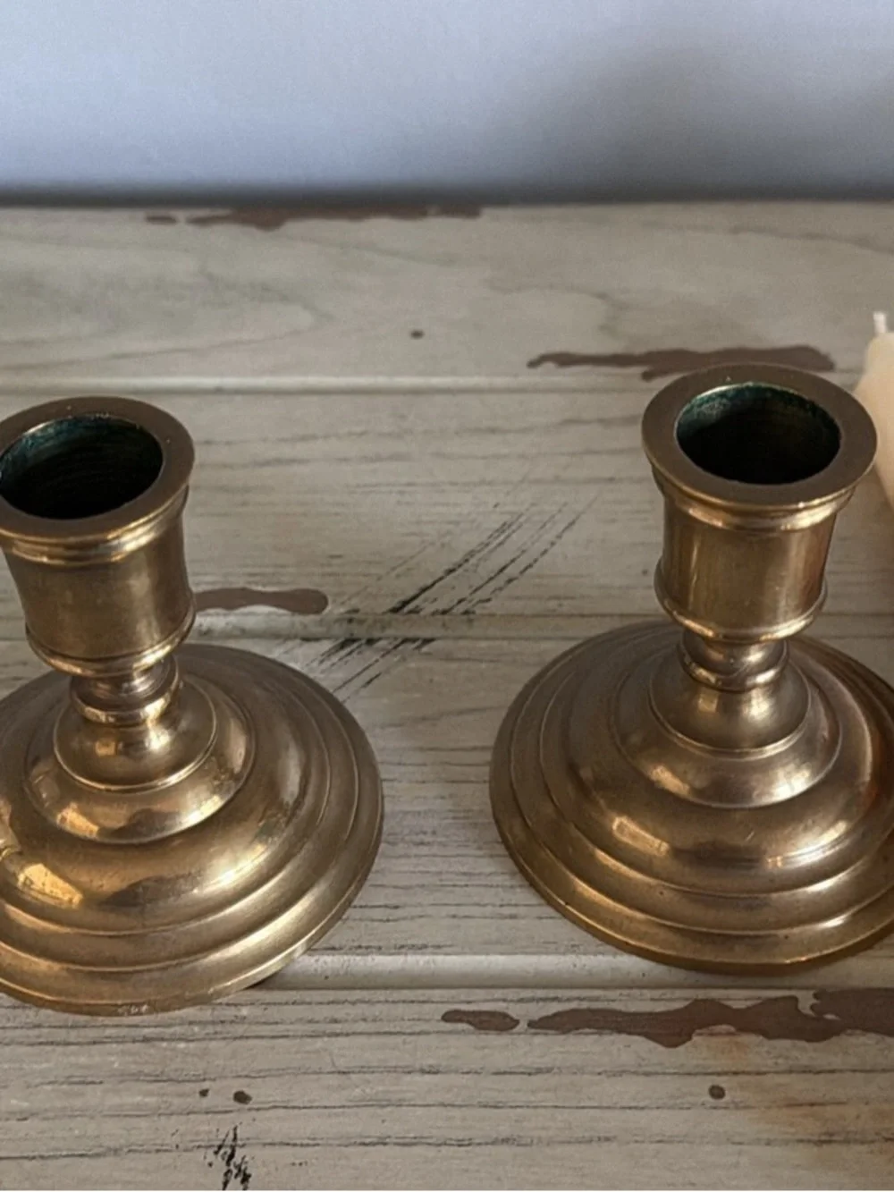 Sunflower Decorative Taper Candles w/Vintage Brass holders- Set of 2